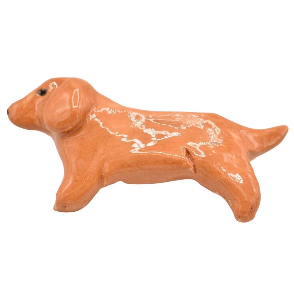 Vintage Painted Porcelain Dog Brooch Pin Apricot Brown Puppy 1" x 2" 1980s BinAC